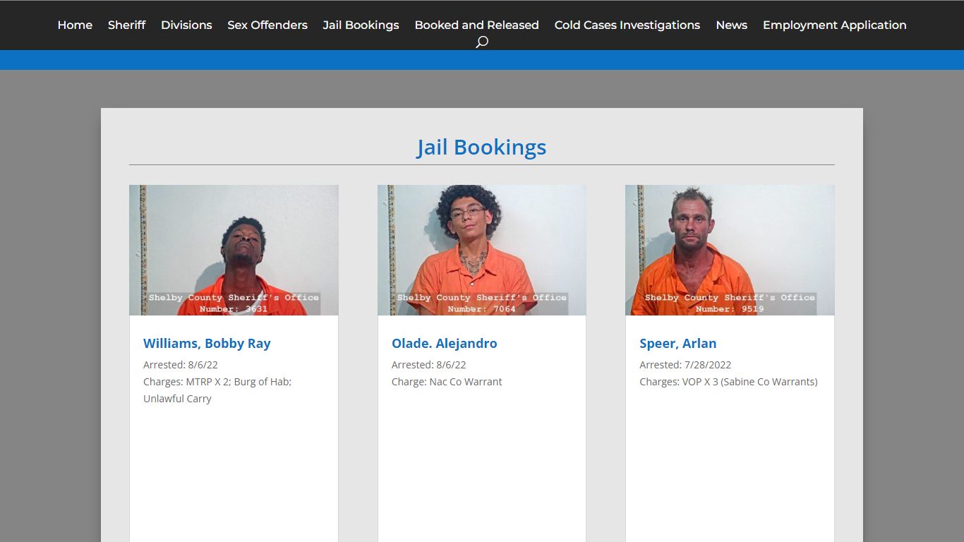 Jail Bookings - Shelby County Sheriff