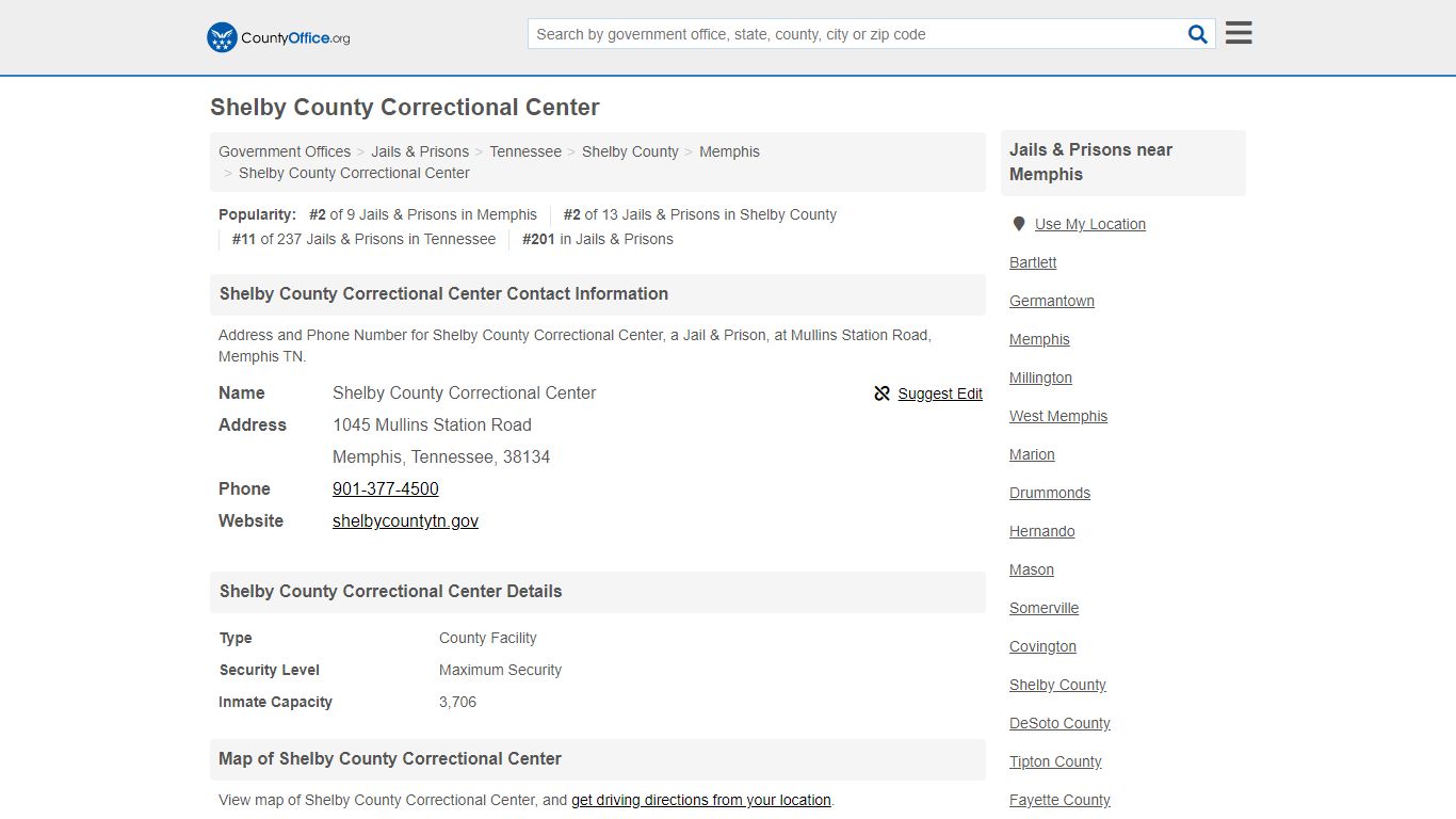 Shelby County Correctional Center - Memphis, TN (Address ...